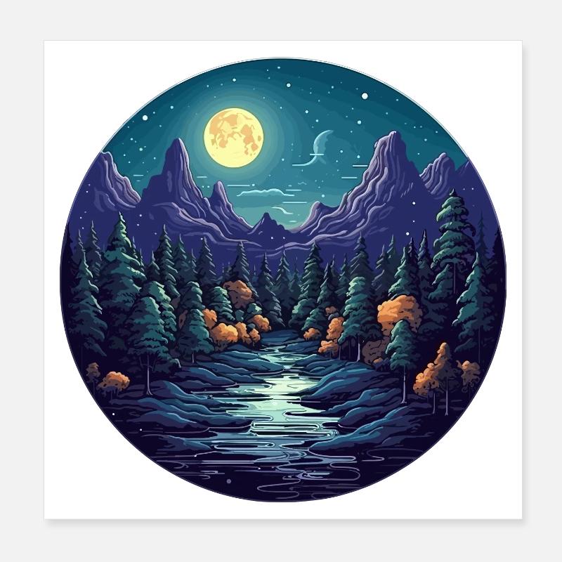 Surreal forest scenery at night Poster 8" x 8" (20x20 cm)