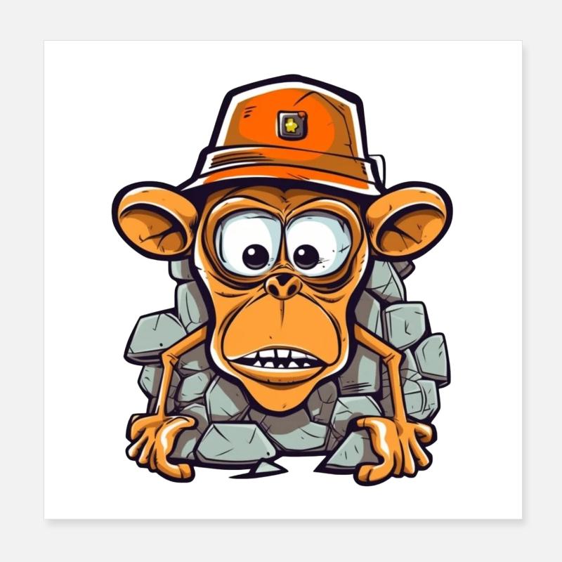 Adorable singe avec casque de construction Poster 20 x 20 cm