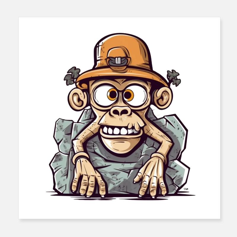 Adventurous monkey artwork with mountaineering hat Poster 8" x 8" (20x20 cm)