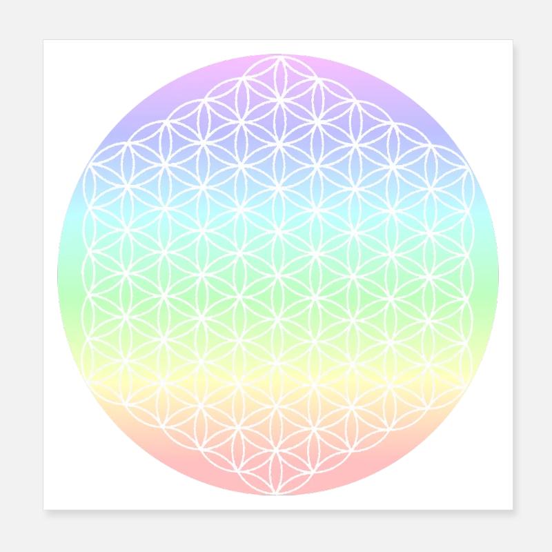 Blume des Lebens Pastell - 5. Dimension - Mandala - Poster 20x20 cm - Weiß