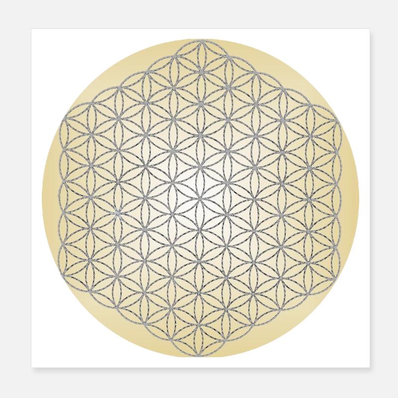 Blume des Lebens Silber - 5. Dimension - Mandala Poster 20x20 cm