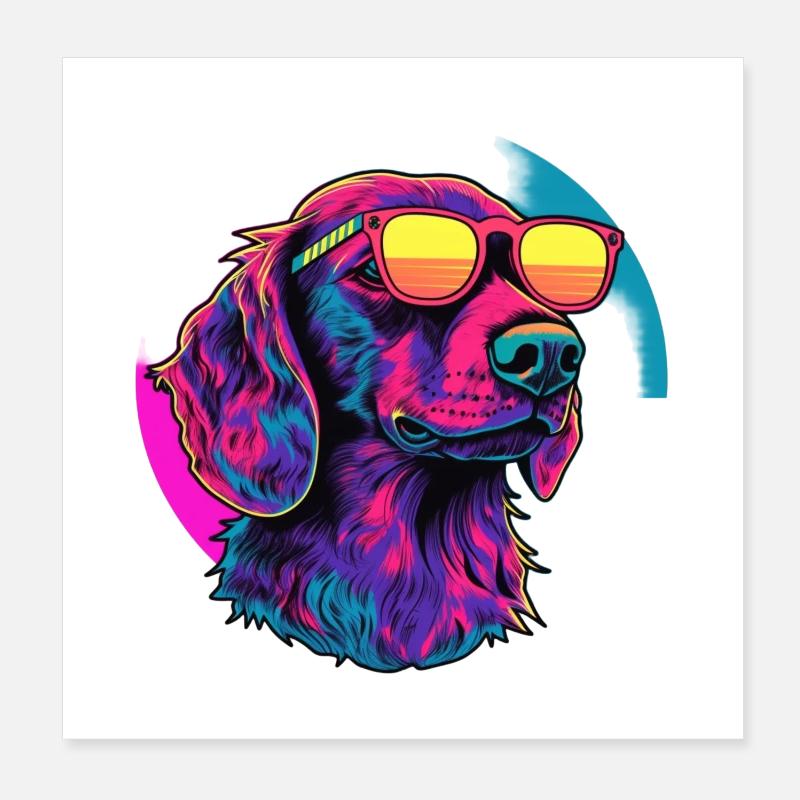 Neon Hund mit Sonnenbrille Poster 20x20 cm