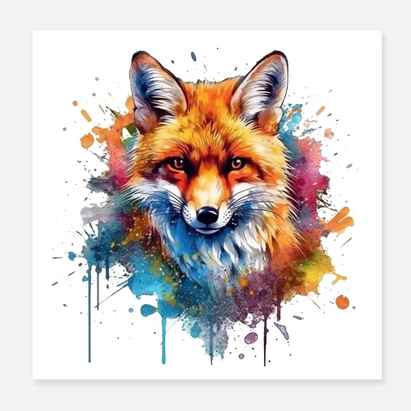 Fox Portrait in Color Explosion Poster 8" x 8" (20x20 cm)