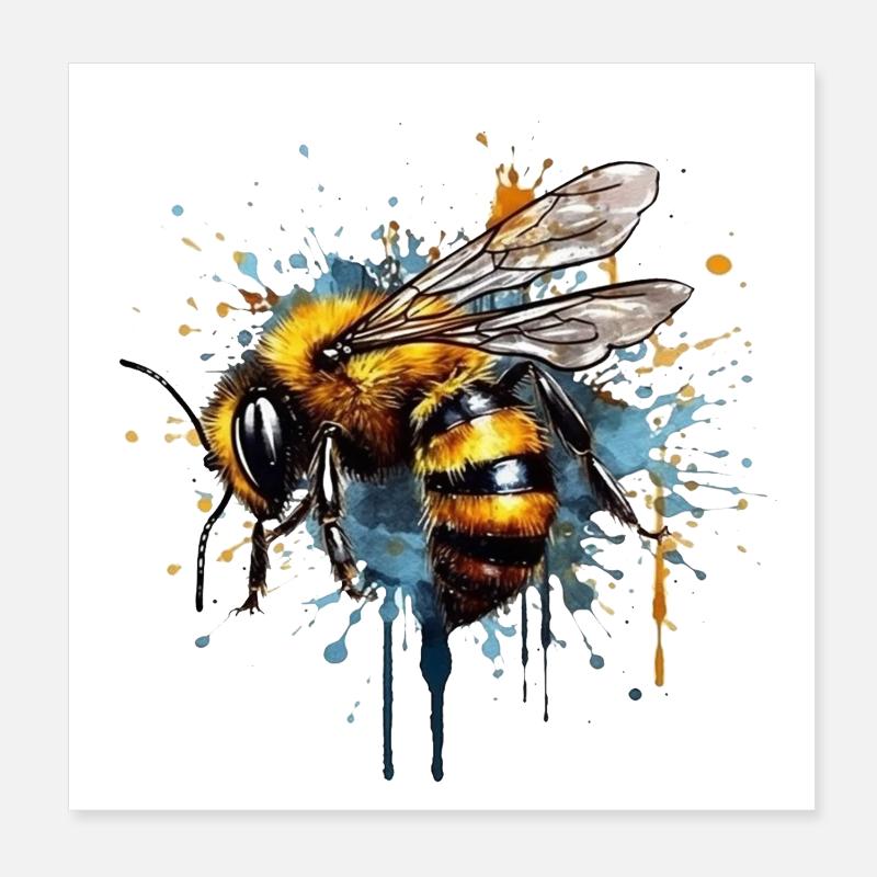 Wasserfarbige Biene auf Leinwandkunst - Poster 20x20 cm - Weiß