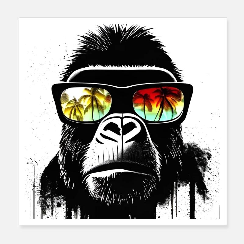 Gorilla mit Palmen-Sonnenbrille Poster 20x20 cm