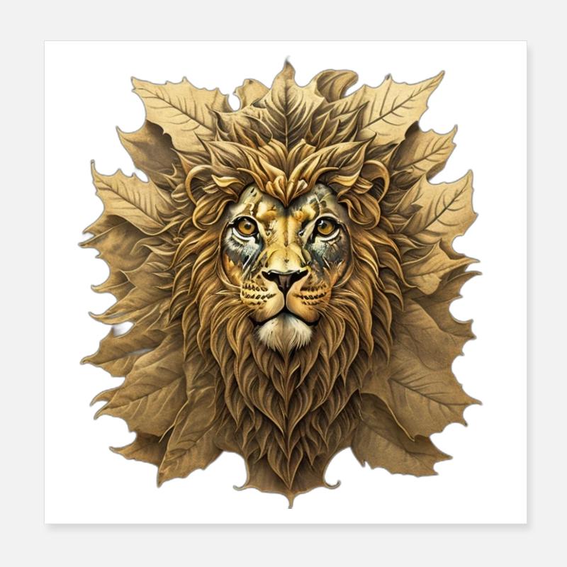Portrait du Lion feuille d’automne Poster 20 x 20 cm