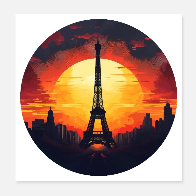 Paris Eiffel Tower at sunset, Romantic Poster 8" x 8" (20x20 cm)