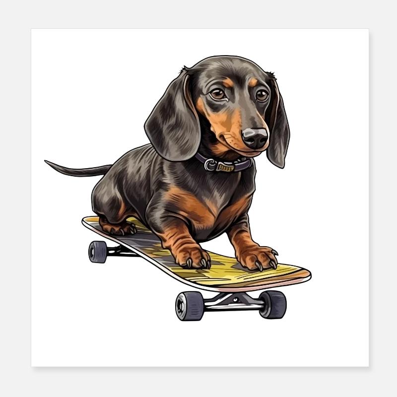 Dachshund Skateboard Adventure Poster 8" x 8" (20x20 cm)
