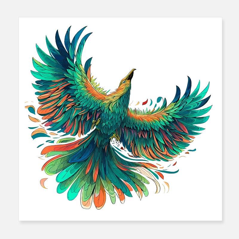 Lebendiges Phönix-Federflugdesign Poster 20x20 cm