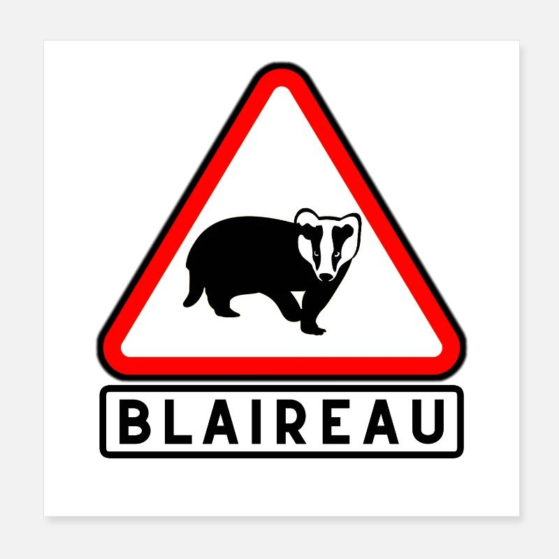 Blaireau Triangle Avertissement - Poster 20 x 20 cm - blanc
