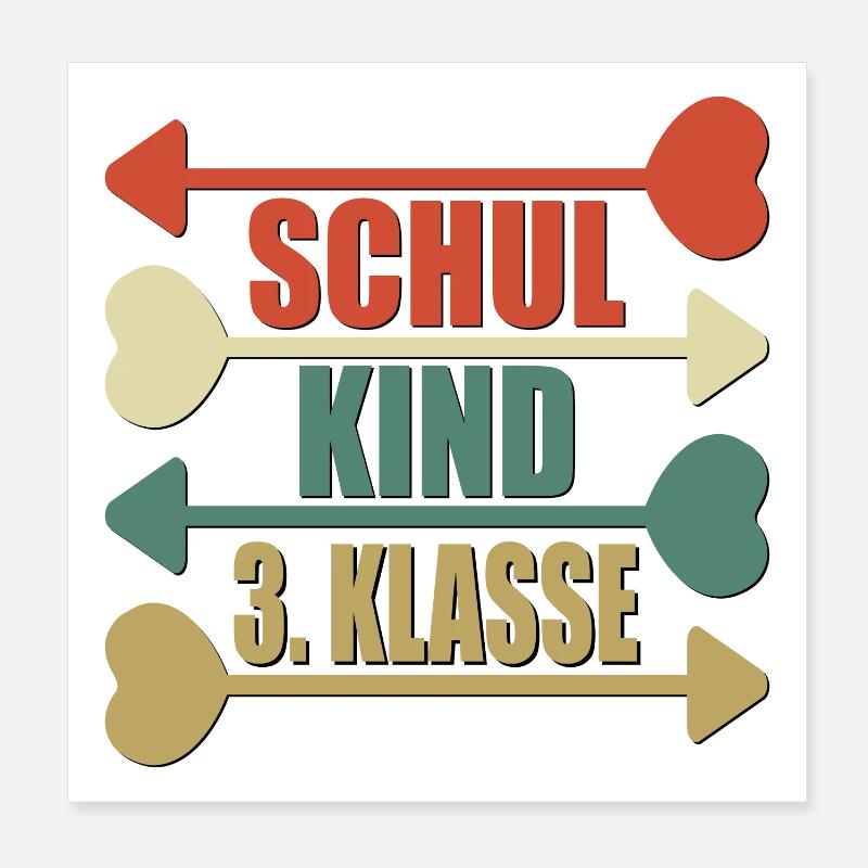 3. Klasse Grundschule RETRO SCHULKIND Poster 20x20 cm