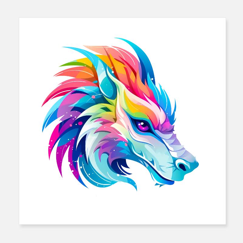 Regenbogen Drache Kopf Poster 20x20 cm