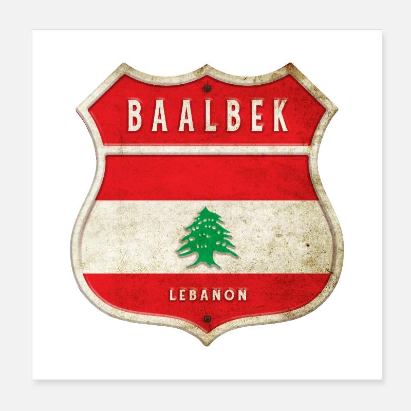 Baalbek Liban Armoiries Drapeaux Design Poster 20 x 20 cm