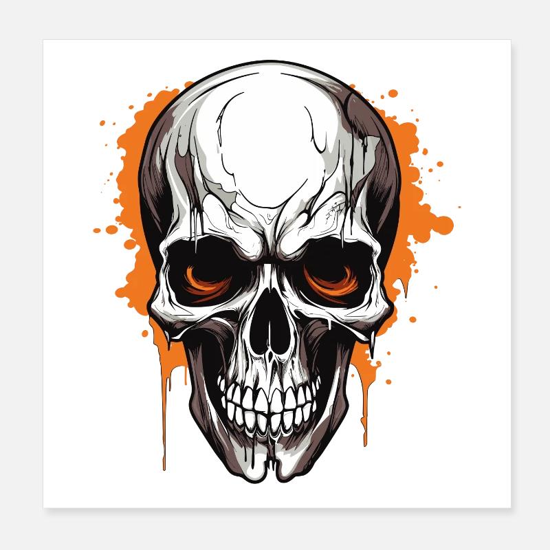Orange Skull Splatter Gothic Poster 8" x 8" (20x20 cm)