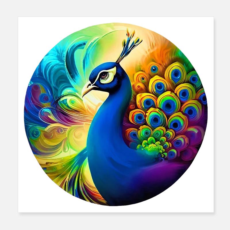 Pfau - Poster 20x20 cm - Weiß
