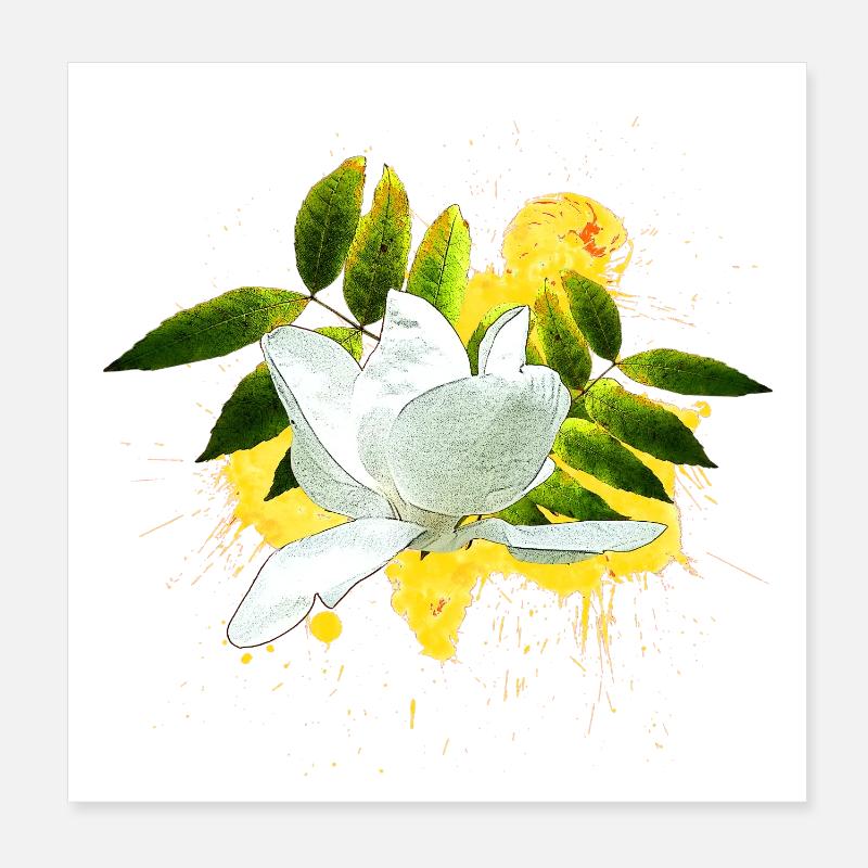 hübsche Blumenprints, Magnolie mit Blättern Poster 20x20 cm