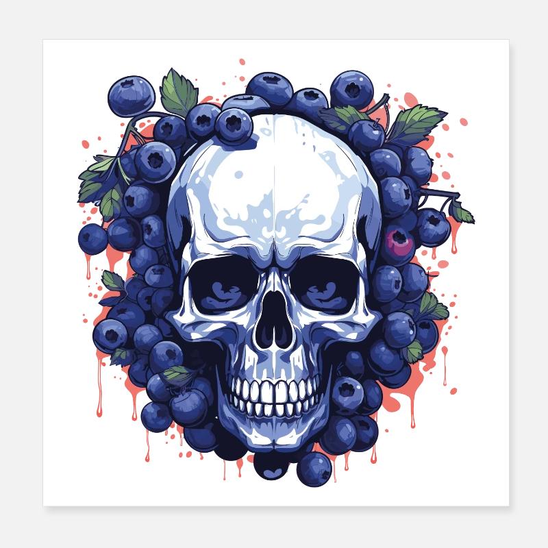 Beeren-Schädelkunst Blau Poster 20x20 cm