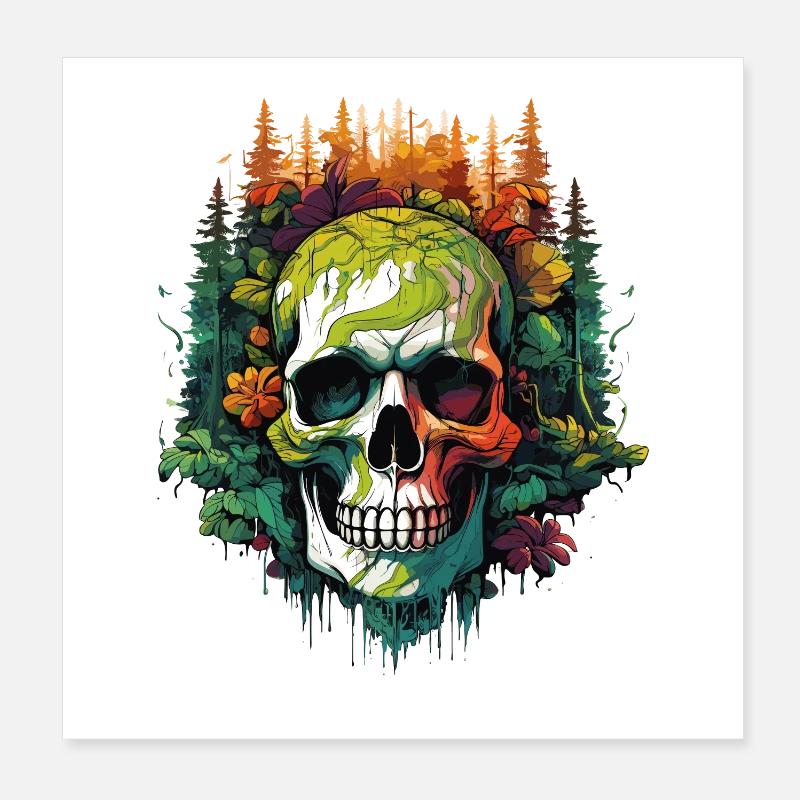 Regenbogen Schädel im Dschungel Poster 20x20 cm