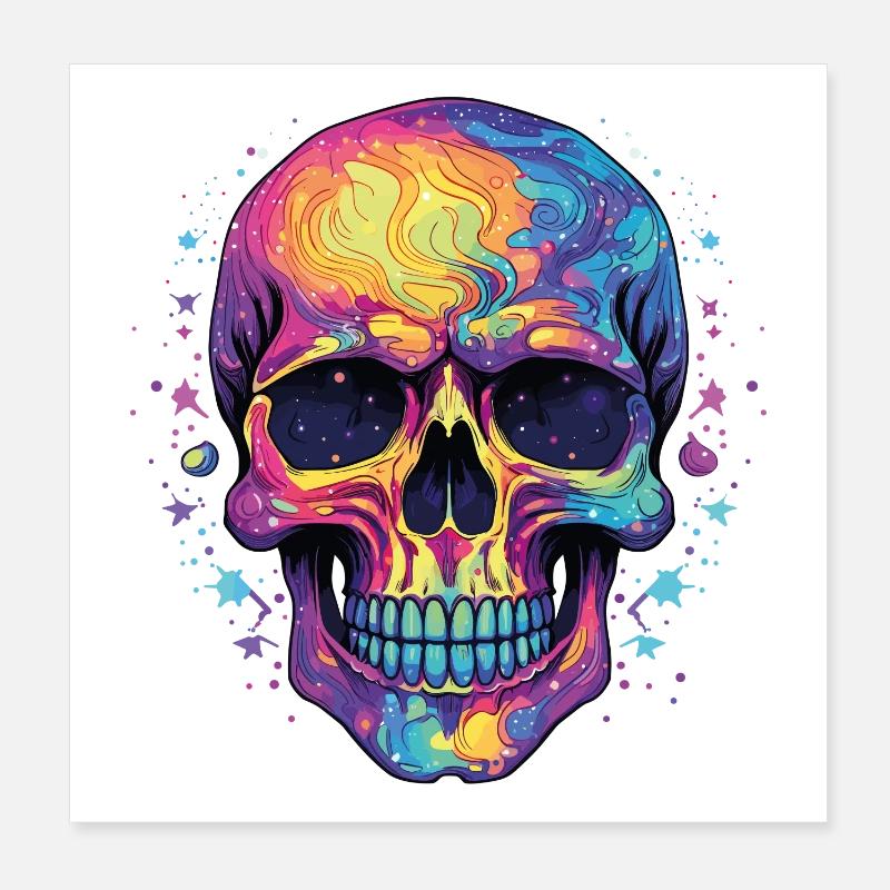 Psychedelic Neon Skull - Poster 8" x 8" (20x20 cm) - white