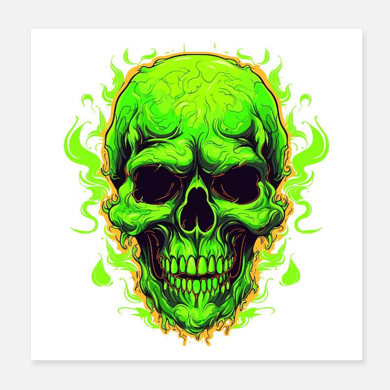Neon Flames Skull Design Poster 8" x 8" (20x20 cm)