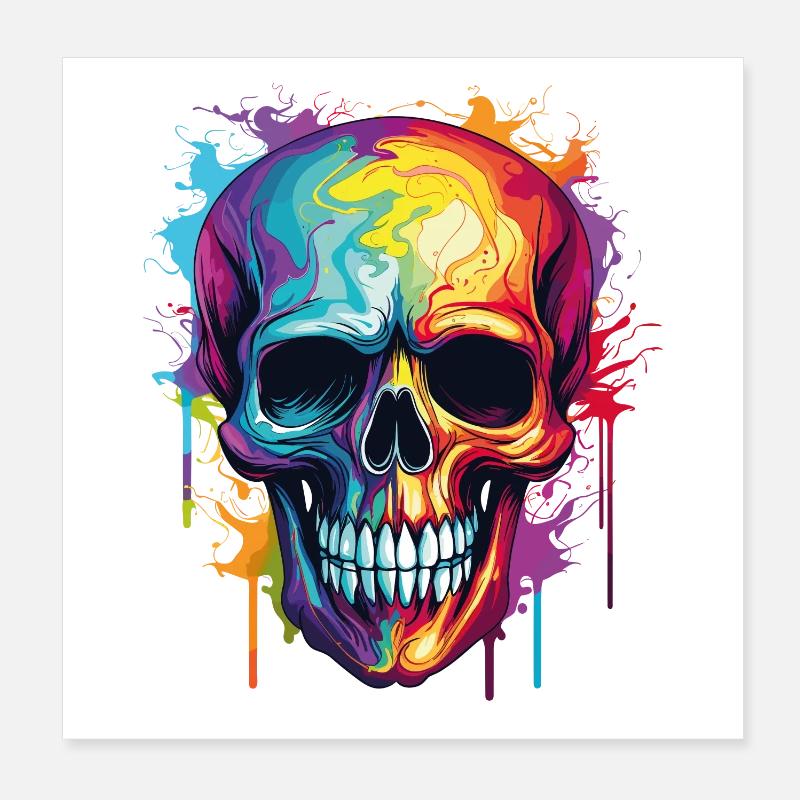 Psychedelischer Rainbow Farbschädel  Poster 20x20 cm