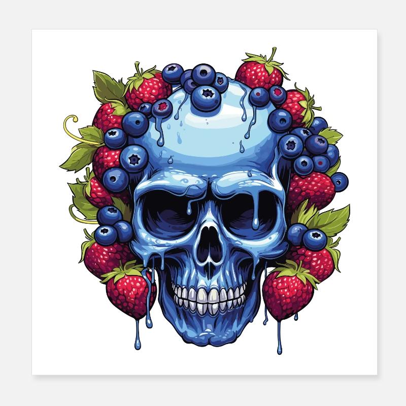 Blauer Schädel mit Beerengirlande Poster 20x20 cm