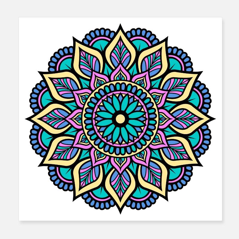 Mandala - Vert Bleu Jaune Rose Mandala indien Poster 20 x 20 cm