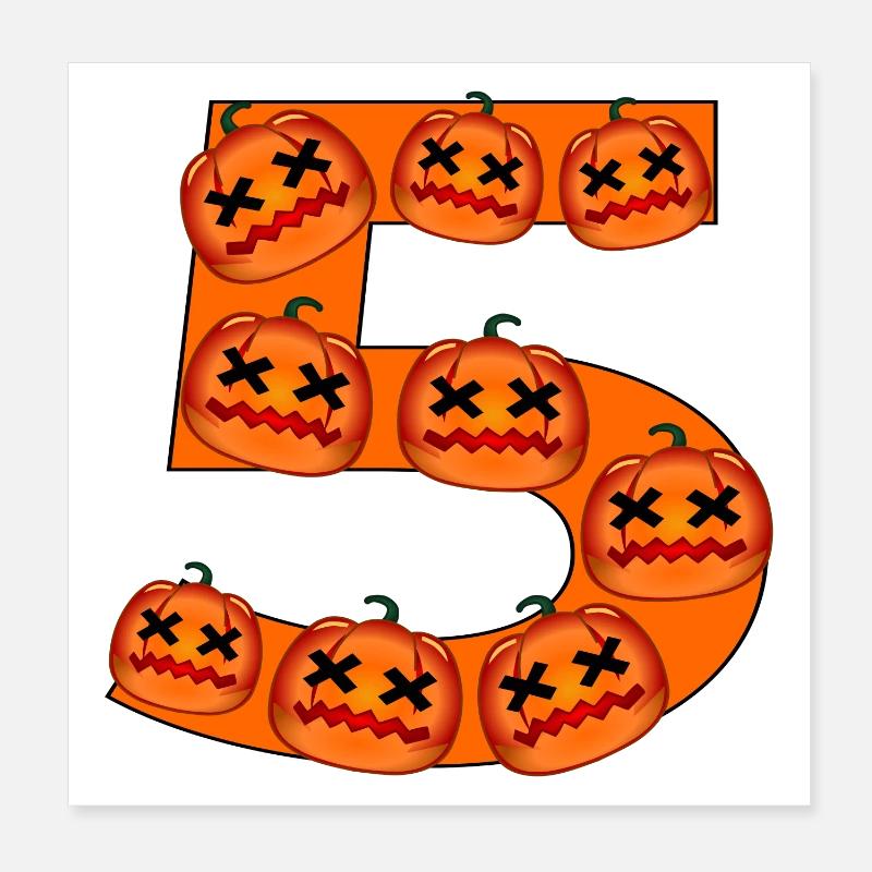 HALLOWEEN PUMPKIN - NUMBER 5 FIVE Poster 8" x 8" (20x20 cm)