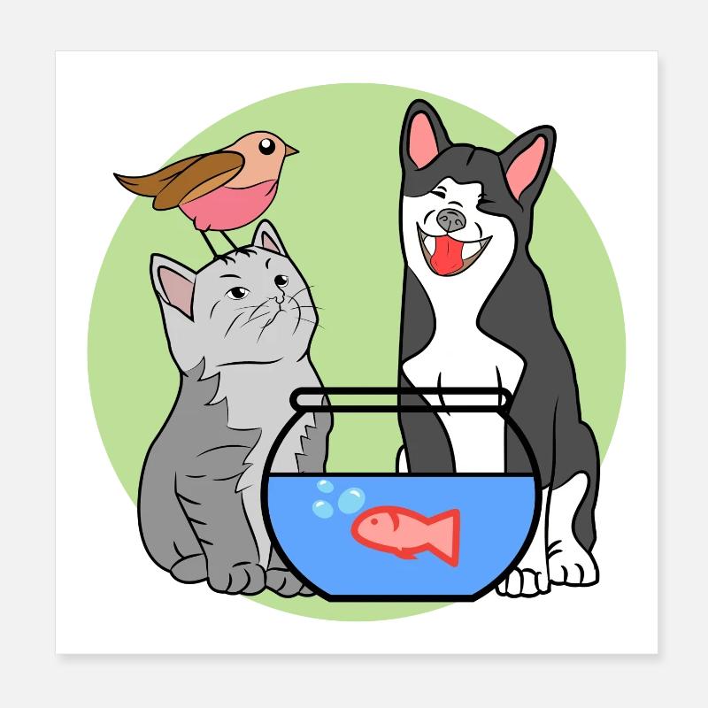 Animaux d’aquarium Chat Chien animaux de compagnie Poster 20 x 20 cm