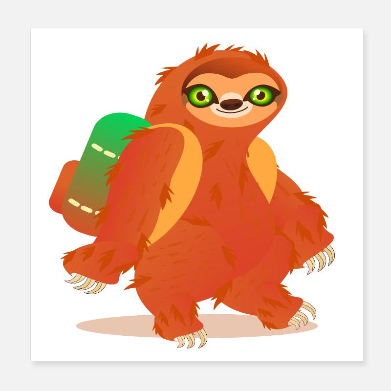 Sloth Hiking Backpack Poster 8" x 8" (20x20 cm)