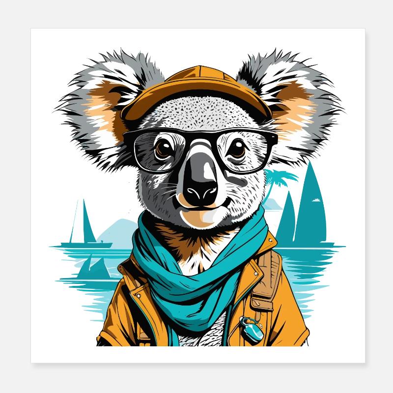 Expédition koala en bord de mer - illustration Poster 20 x 20 cm