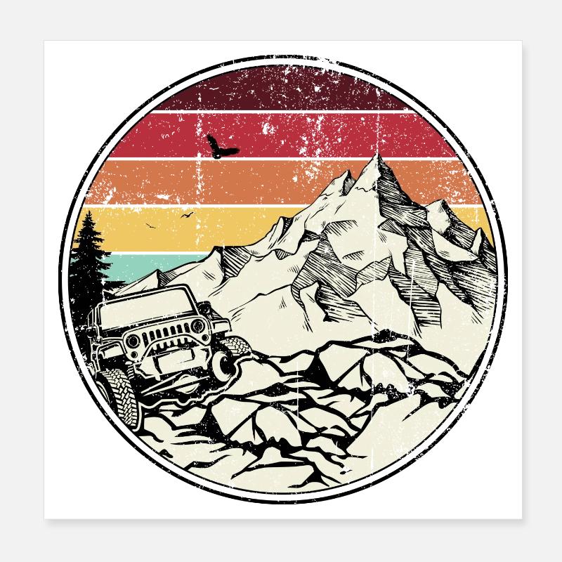 Rainbow Sunset Mountain Offroad Jeep Poster 8" x 8" (20x20 cm)