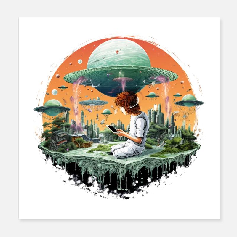 Meditation Auf Alien Planet Sci Fi Shirt Poster 20x20 cm