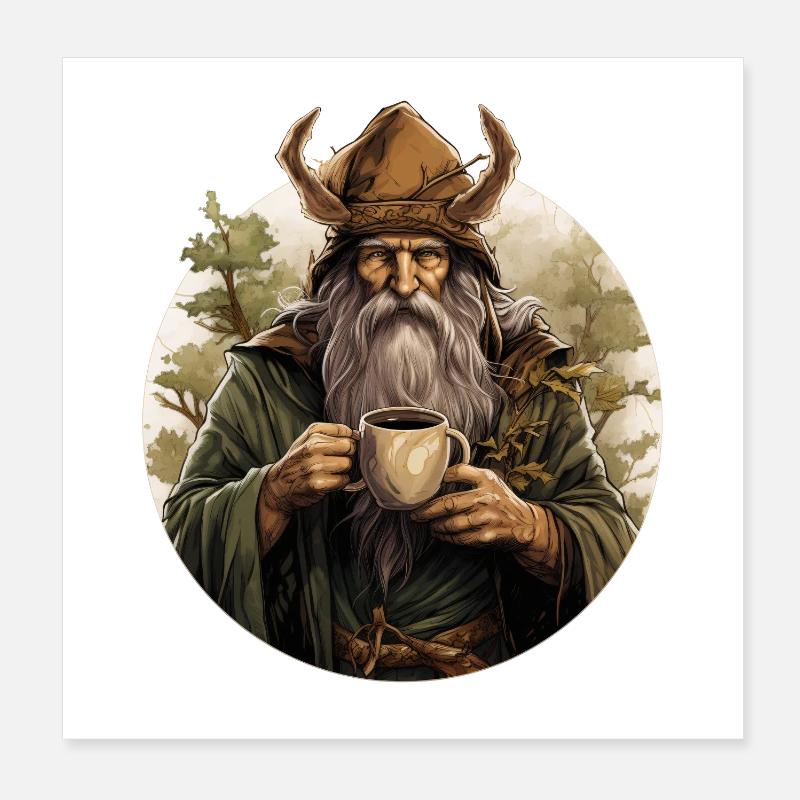 Druide Mit Kaffee Fantasy RPG Shirt Poster 20x20 cm