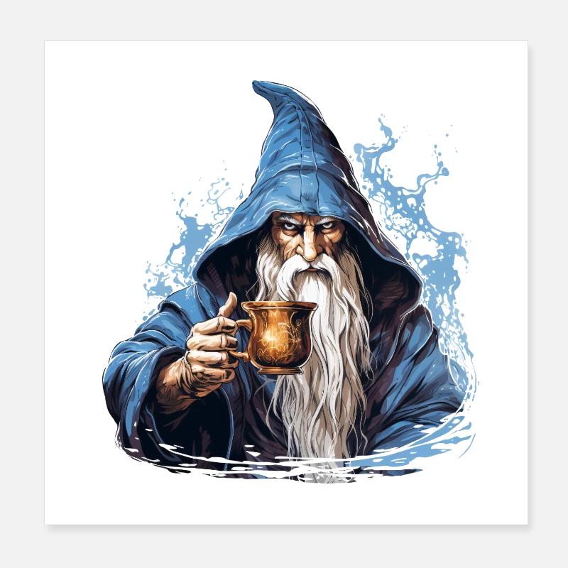 Fantasy Magier Mit Kaffee RPG Shirt Poster 20x20 cm