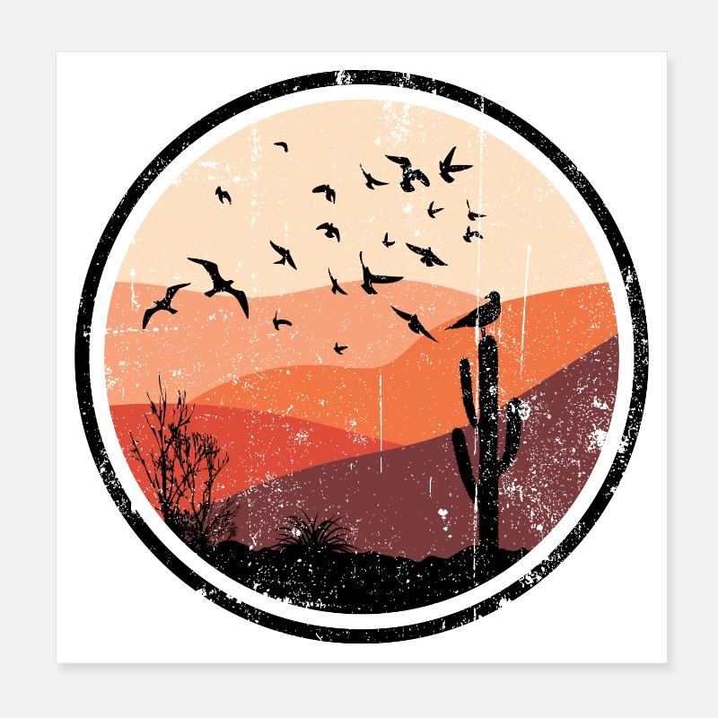 Désert Coucher De Soleil Oiseaux Silhouette Poster 20 x 20 cm