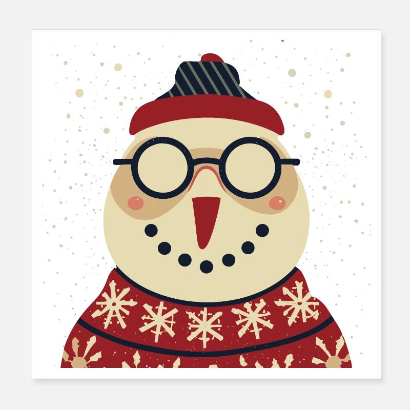 Winter Eulenpullover mit Brille Poster 20x20 cm