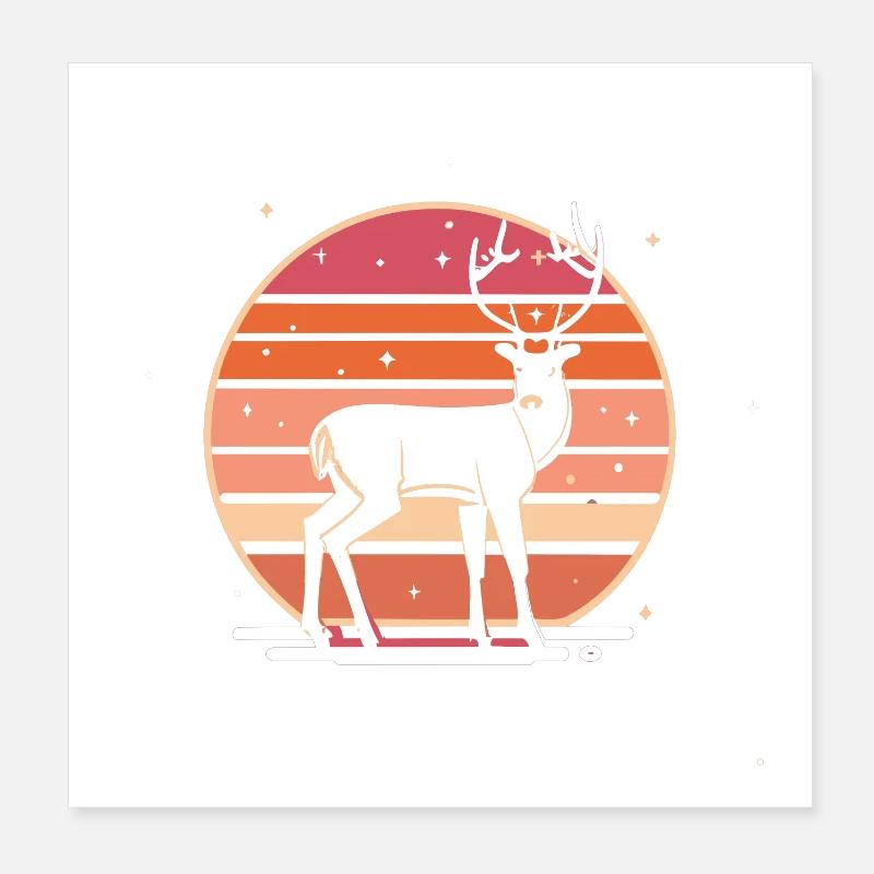 Retro Sunset Deer Poster 20x20 cm