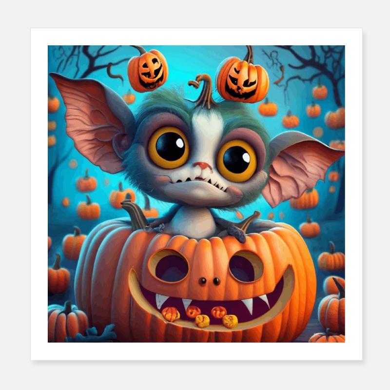 Petite Créature de Halloween dans Citrouille - Poster 20 x 20 cm - blanc