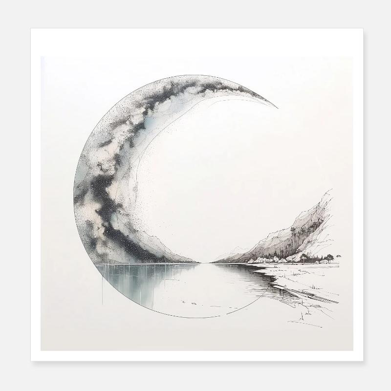 Zeichnungsposter einer surrealen Landschaft Poster 20x20 cm