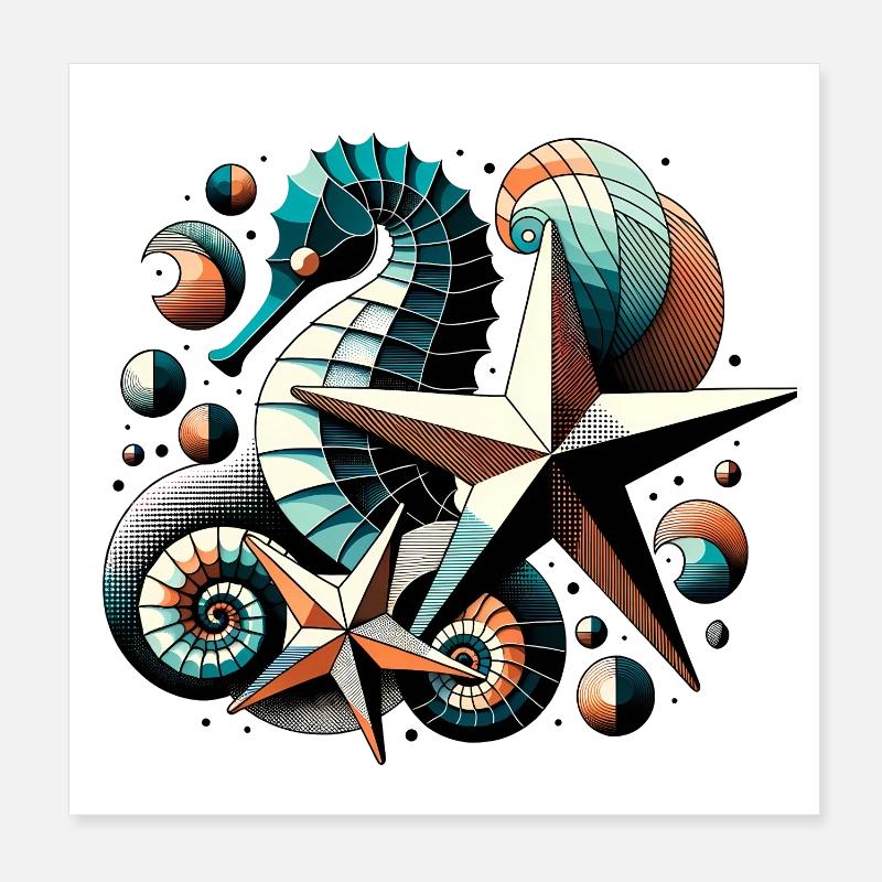 Stylish sea creatures Poster 8" x 8" (20x20 cm)