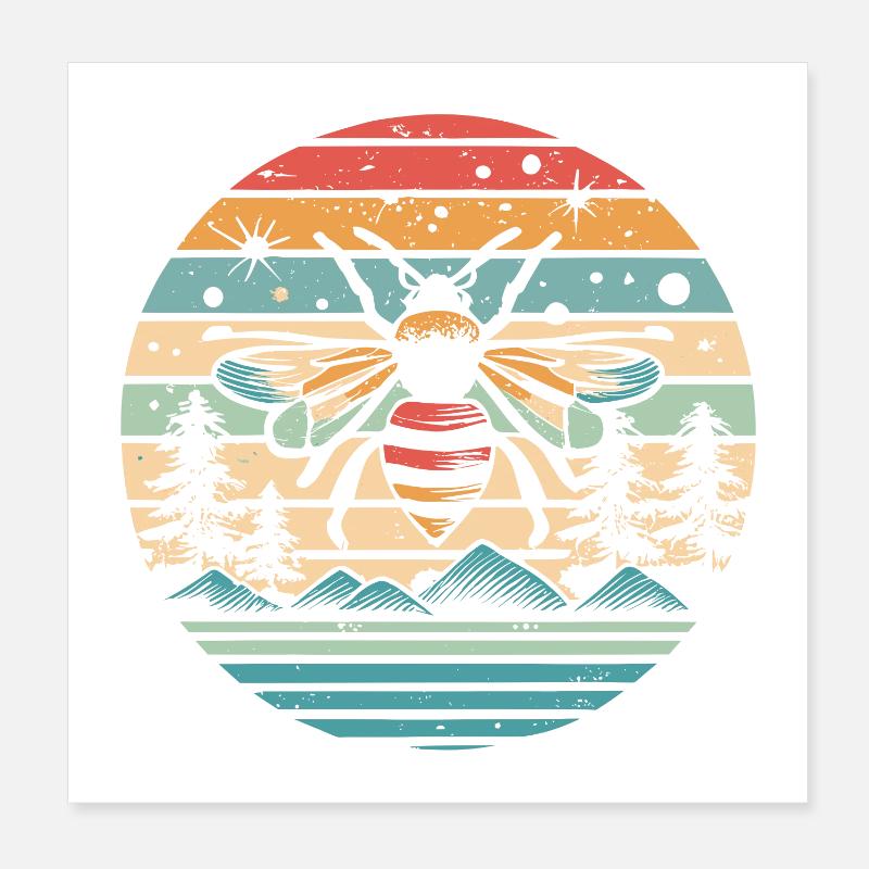 Abeille rétro coucher de soleil Poster 20 x 20 cm