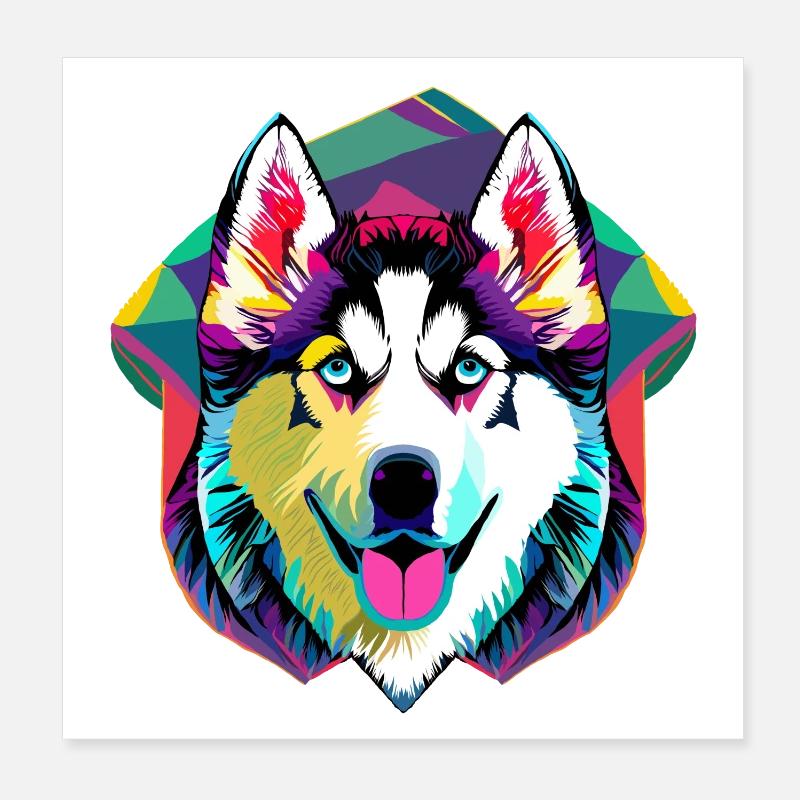 Husky coloré Poster 20 x 20 cm