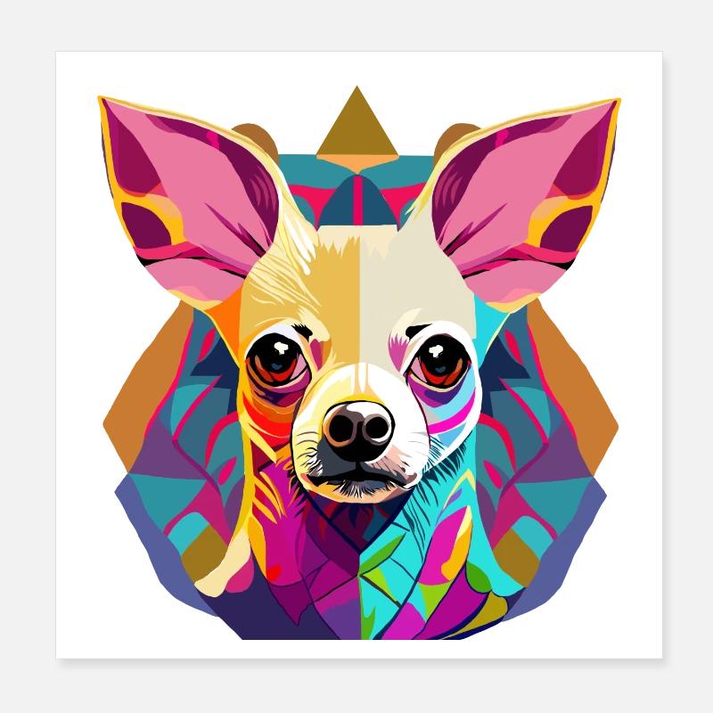 Farbenfrohe Chihuahua Illustration - Poster 20x20 cm - Weiß