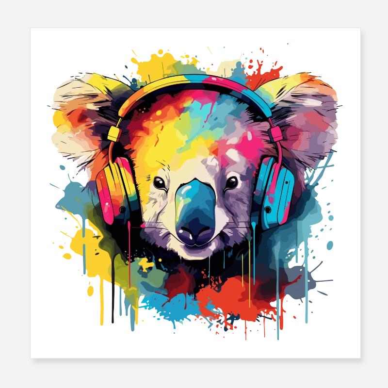 Koala mit Kopfhörer Musik Koala Bär Poster 20x20 cm