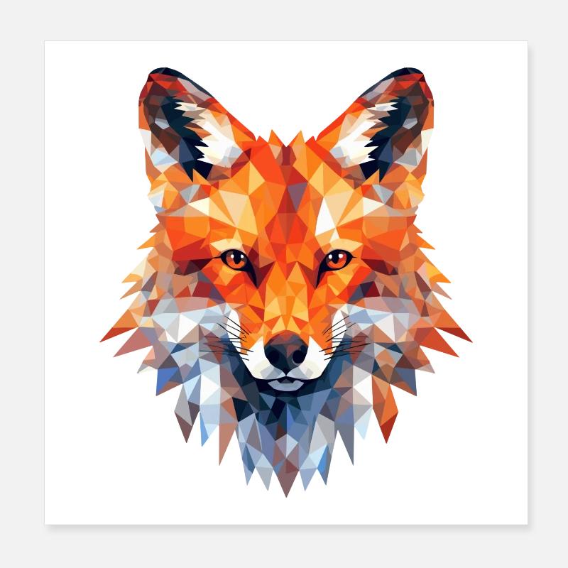 Fuchs Polygon Füchse Wald Polarfuchs Tier - Poster 20x20 cm - Weiß