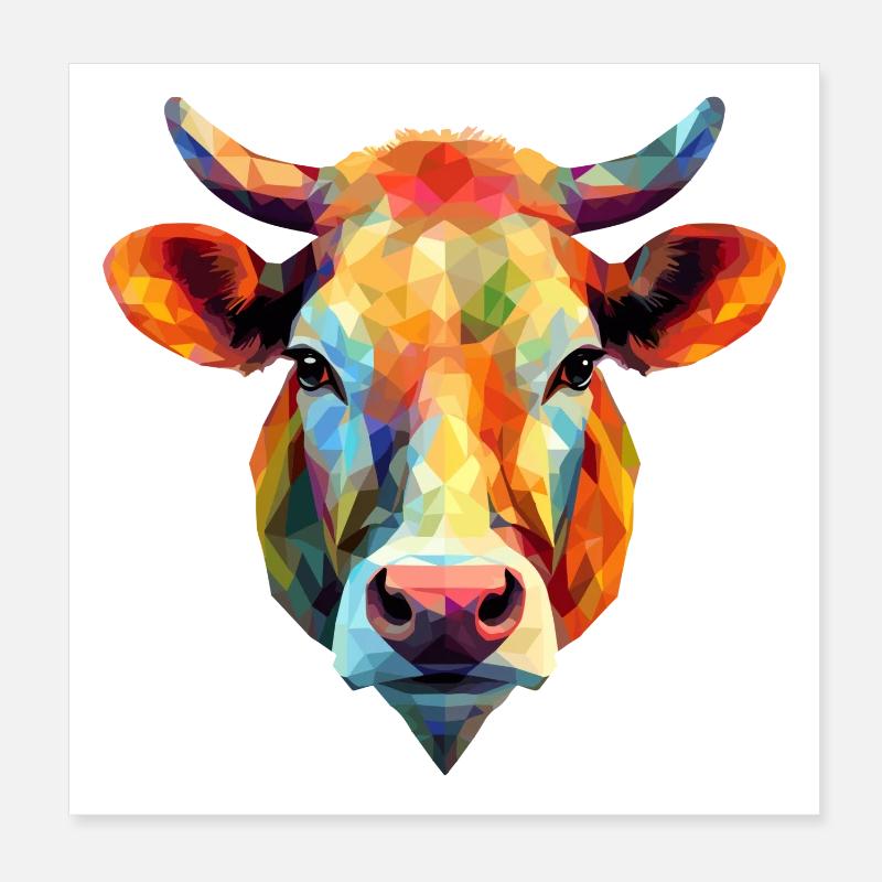 Vache Polygone Veau Bovins Bull Vaches Poster 20 x 20 cm