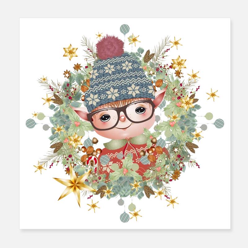Lutin de Noël mignon dans le cadre pour Noël Poster 20 x 20 cm