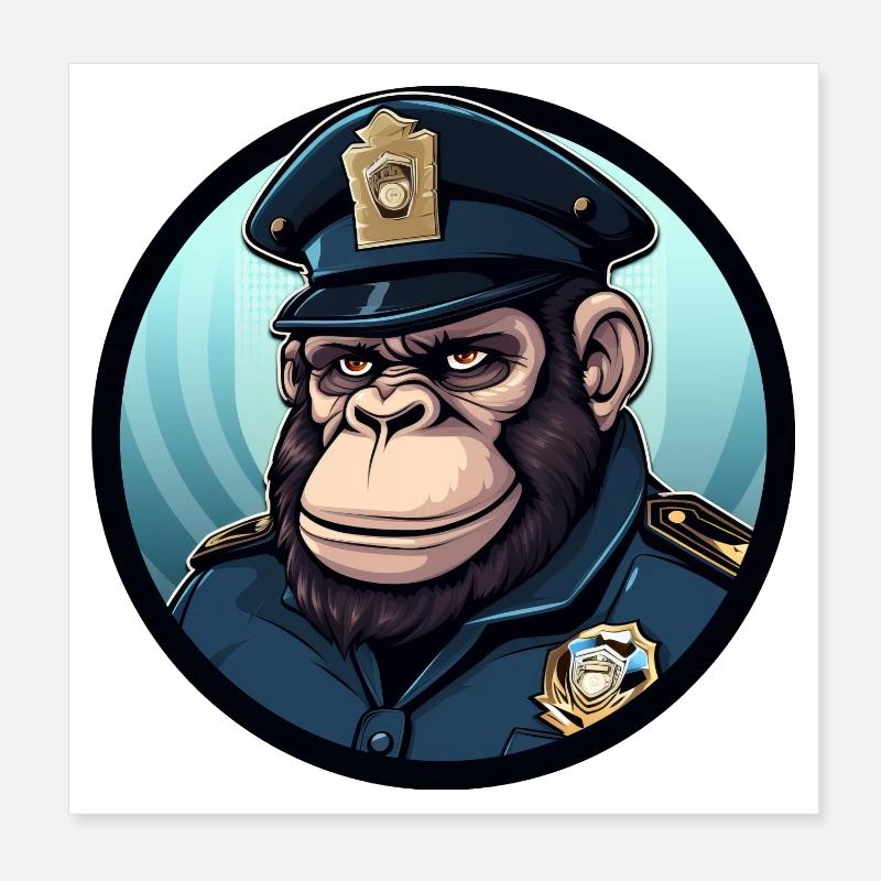 Polizei Gorilla Poster 20x20 cm