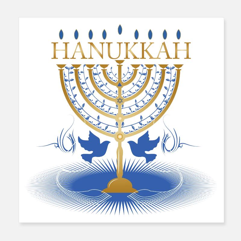 chandelier de Hanoukka doré avec deux colombes Poster 20 x 20 cm
